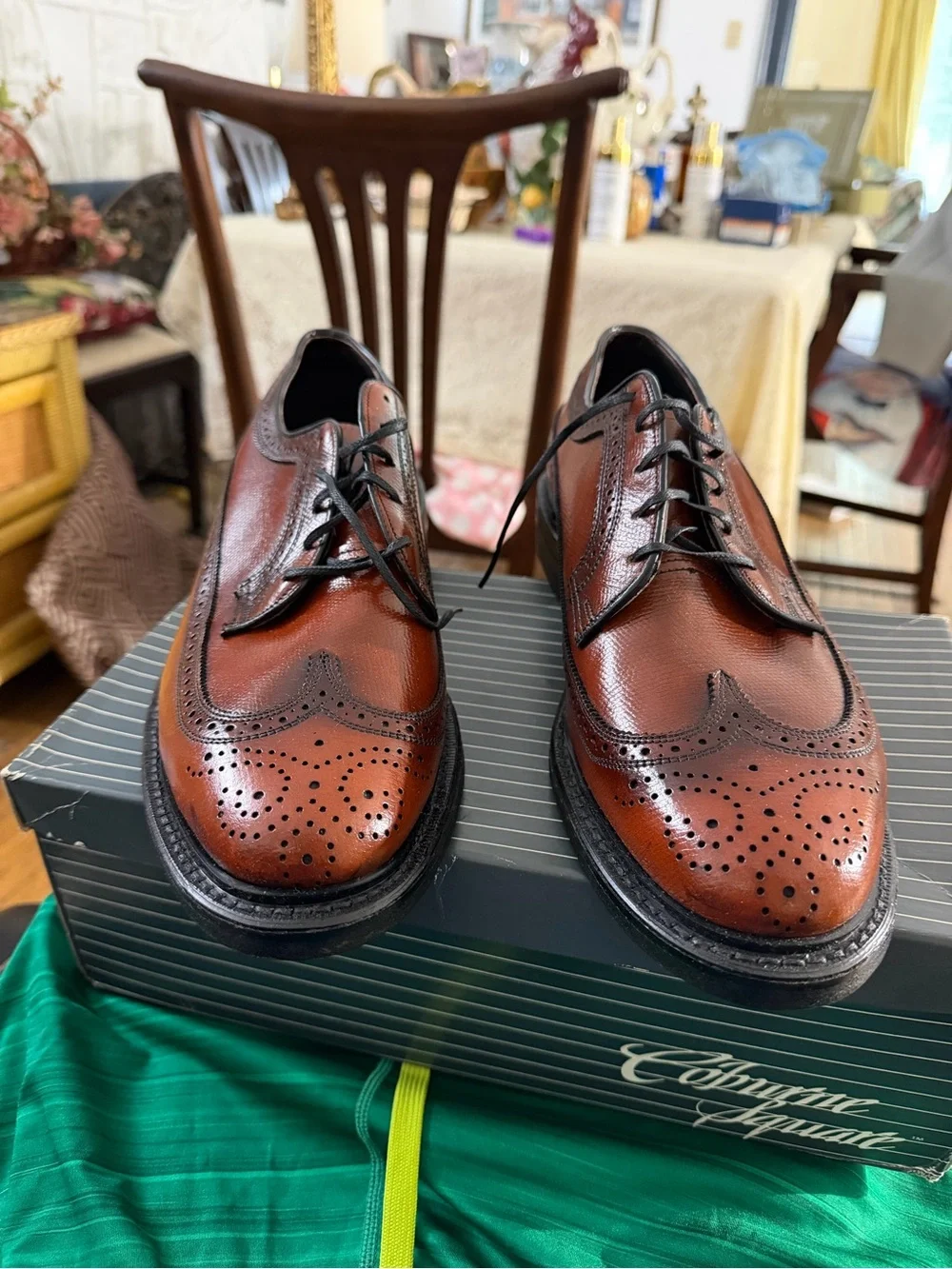 Vintage Coburne Square Style Men's Brown Leather Wingtip Shoes Size 12